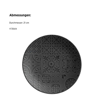Assiette à dessert Azulejo Noir. | Lot de 4 | Noir | Grès | Fabriqué au Portugal