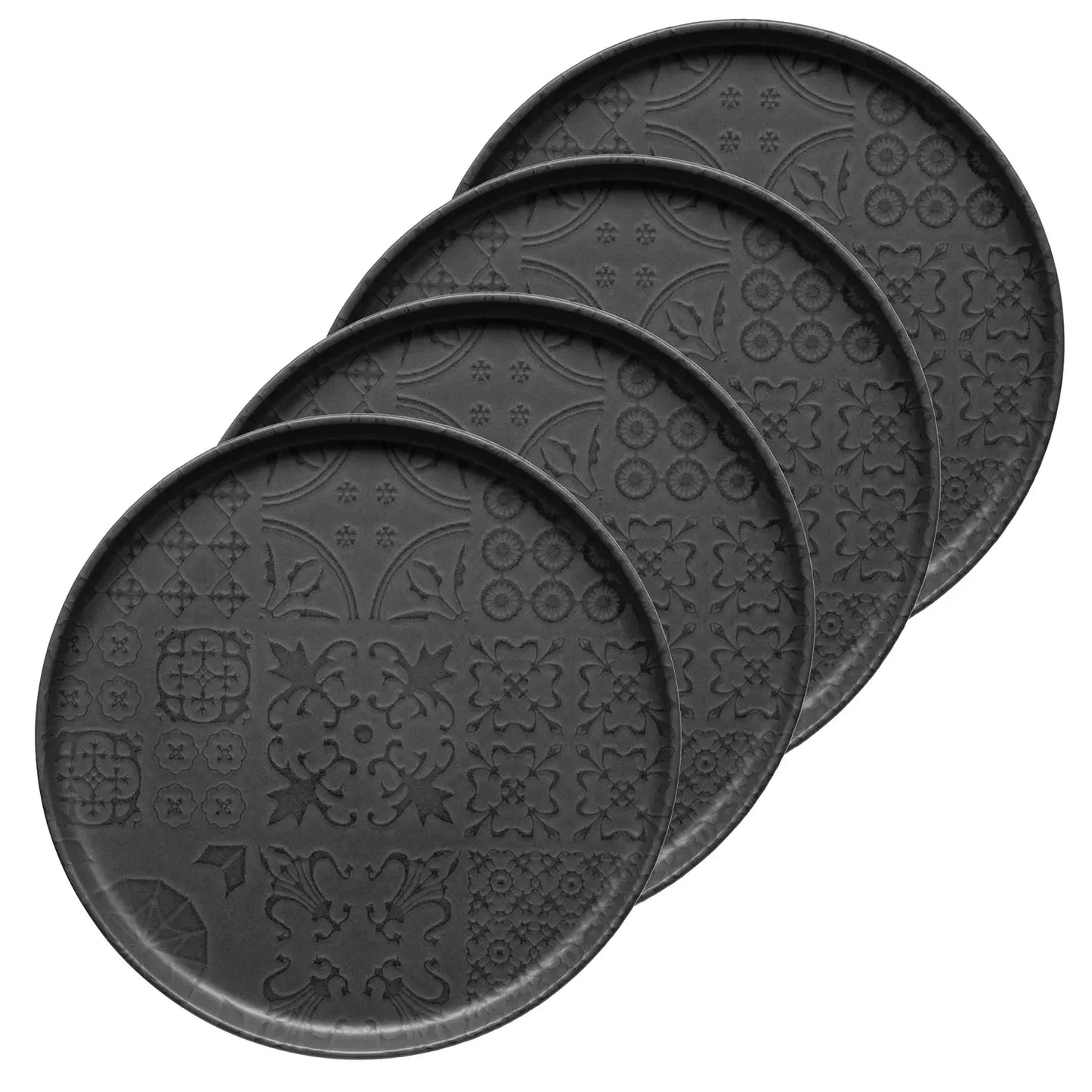 Azulejo Noir Teller flach UNO | 4-tlg. | Schwarz | Steinzeug | Made in Portugal