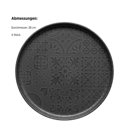 Azulejo Noir Teller flach UNO | 4-tlg. | Schwarz | Steinzeug | Made in Portugal