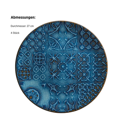 Azulejo Blu Teller flach | 4-tlg. | Blau | Steinzeug | Made in Portugal