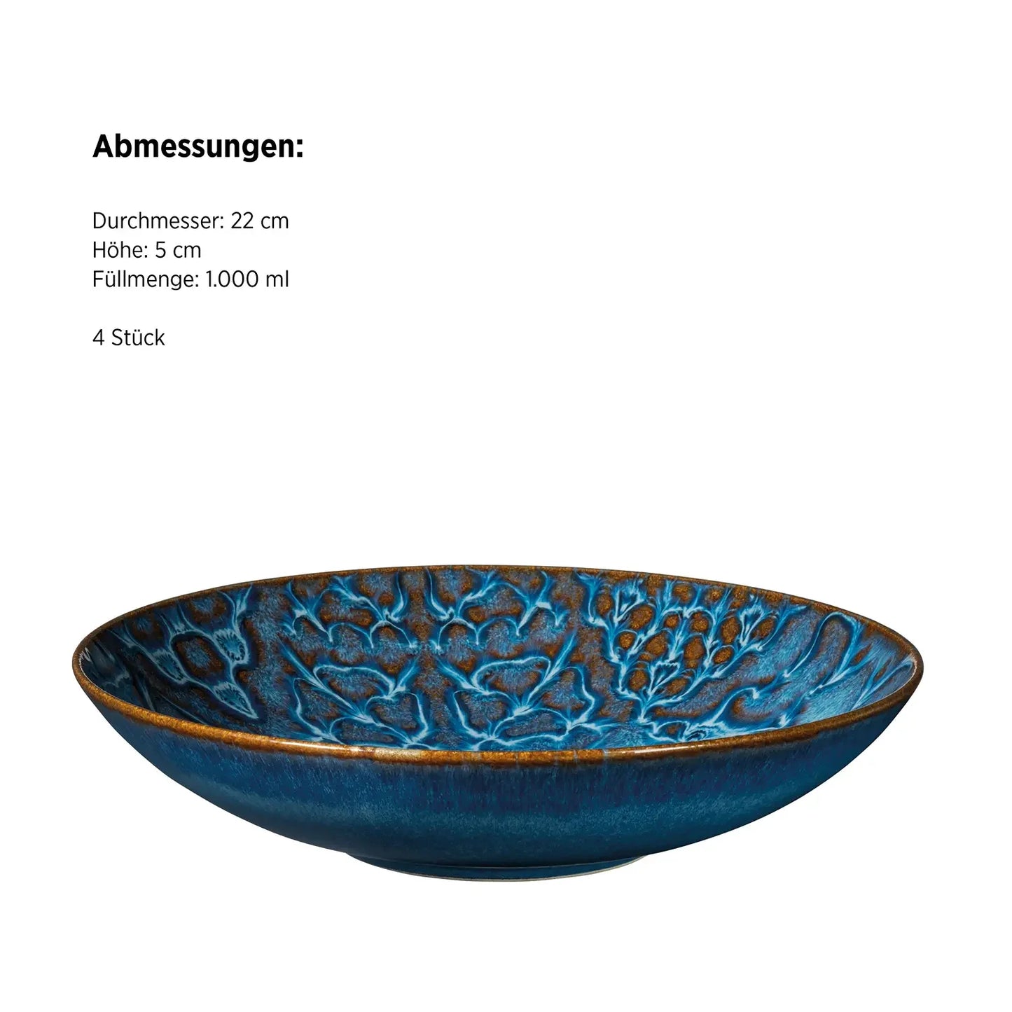 Azulejo Blu Teller tief. | 4-tlg. | Blau | Steinzeug | Made in Portugal