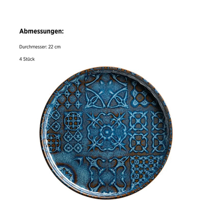 Assiette à dessert Azulejo Blu UNO. | 4 pièces | Bleu | Grès | Fabriqué au Portugal