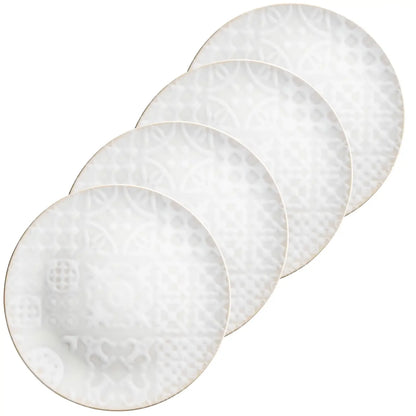 Azulejo Blanc Flat Plate | 4-piece | White | Stoneware | Made in Portugal
