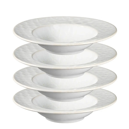 Azulejo Blanc Assiette à pâtes | 4 pièces | Blanc | Grès | Fabriqué au Portugal