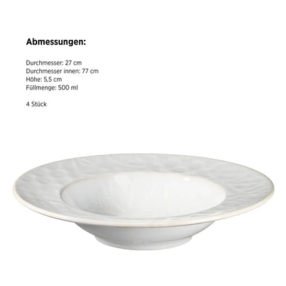 Azulejo Blanc Assiette à pâtes | 4 pièces | Blanc | Grès | Fabriqué au Portugal