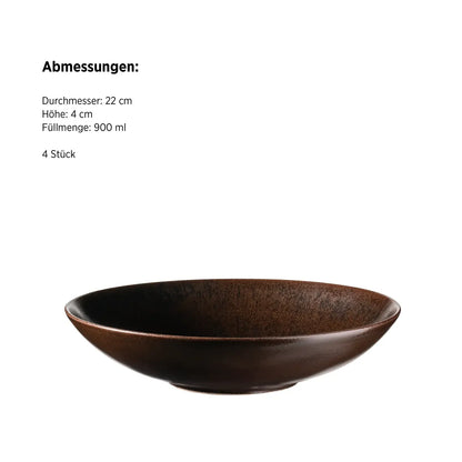 Assiette creuse Bronzo UNO. | 4 pièces | Noir | Grès | Fabriqué au Portugal