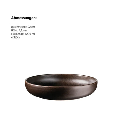 Bronze deep plate UNO. | 4 pcs. | Black | Stoneware | Made in Portugal
