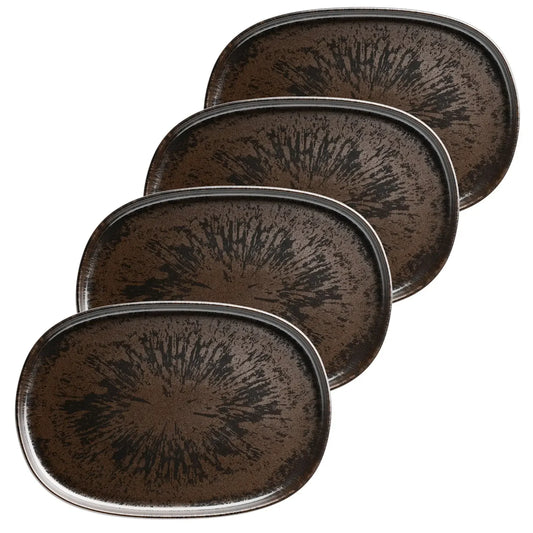 Bronzo Platte oval UNO. | 4-tlg. | Schwarz | Steinzeug | Made in Portugal