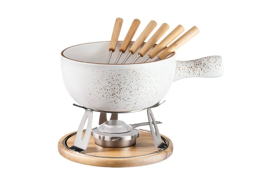 Riviera Käsefondueset für 6 Personen | 10-tlg. | Weiss / Braun | Steinzeug