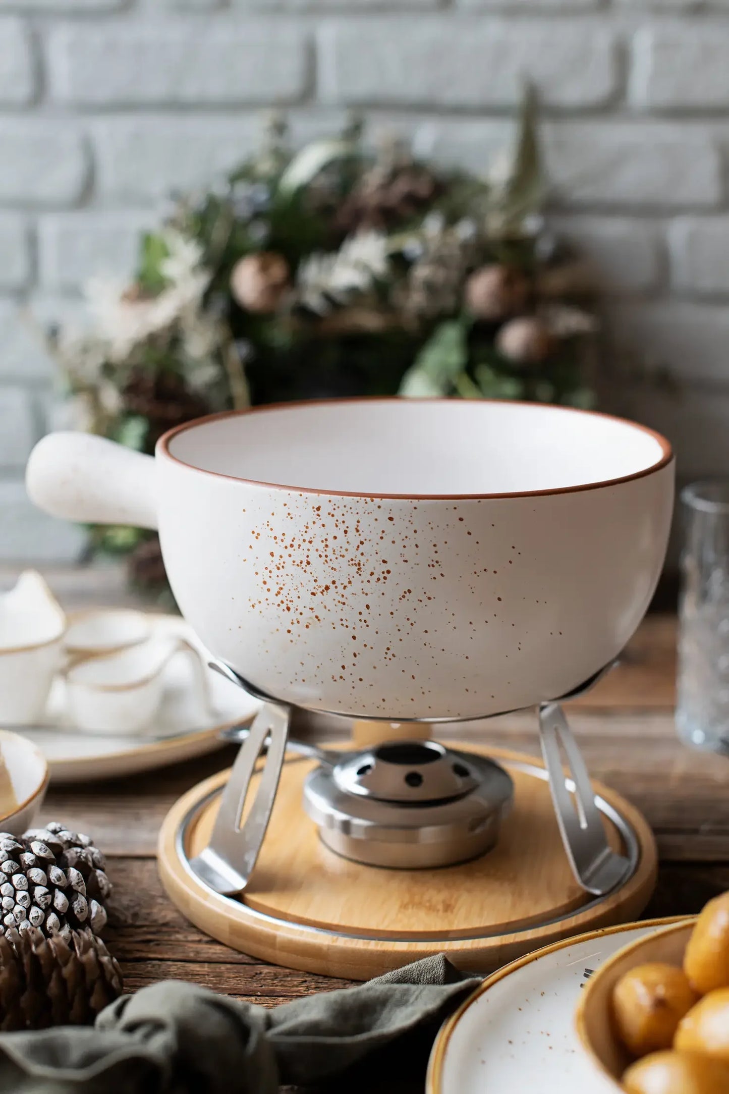Riviera Käsefondueset für 6 Personen | 10-tlg. | Weiss / Braun | Steinzeug