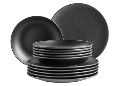 Purist Dinnerware Set | 12-pc. | Black | Stoneware | Made in Portugal