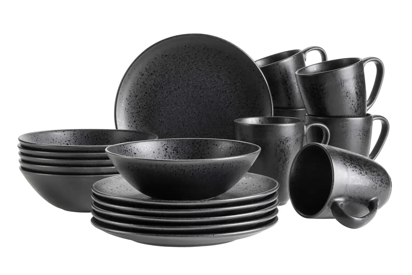 Service de petit-déjeuner Purist | 18 pièces | Noir | Grès | Fabriqué au Portugal