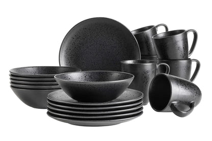 Service de petit-déjeuner Purist | 18 pièces | Noir | Grès | Fabriqué au Portugal