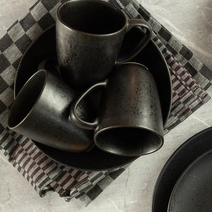 Service de petit-déjeuner Purist | 18 pièces | Noir | Grès | Fabriqué au Portugal