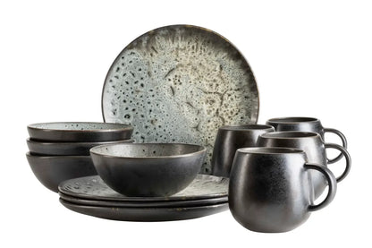 Service de table Nova pour petit-déjeuner | 12 pièces | Gris | Grès | Fabriqué au Portugal
