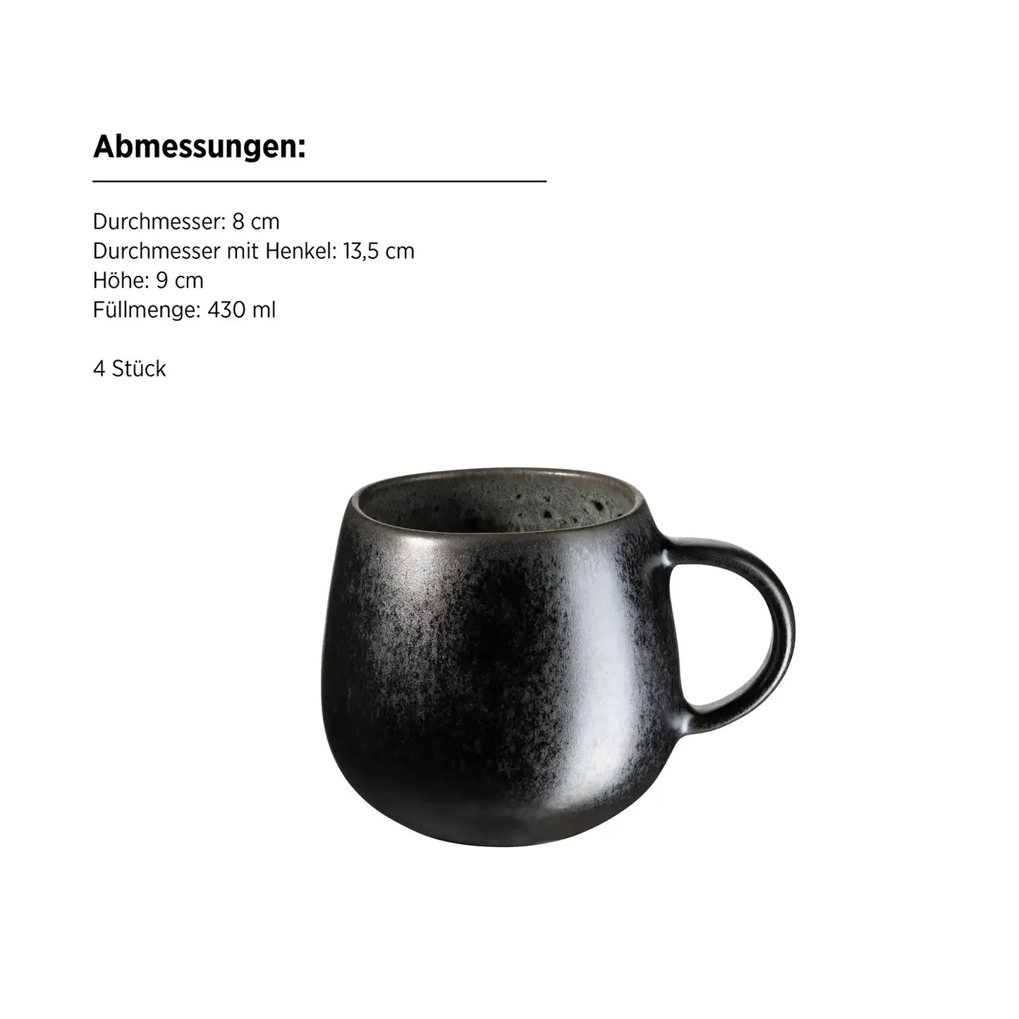 Nova Coffee Mugs 430 ml | Set of 4 | Grey | Stoneware | Made in Portugal