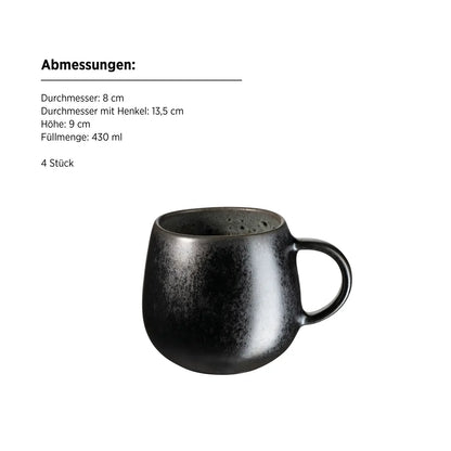 Nova Coffee Mugs 430 ml | Set of 4 | Grey | Stoneware | Made in Portugal