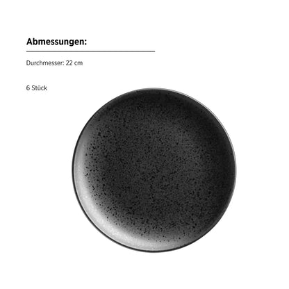 Purist Dessert Plate | 6-Piece Set | Black | Stoneware | Made in Portugal