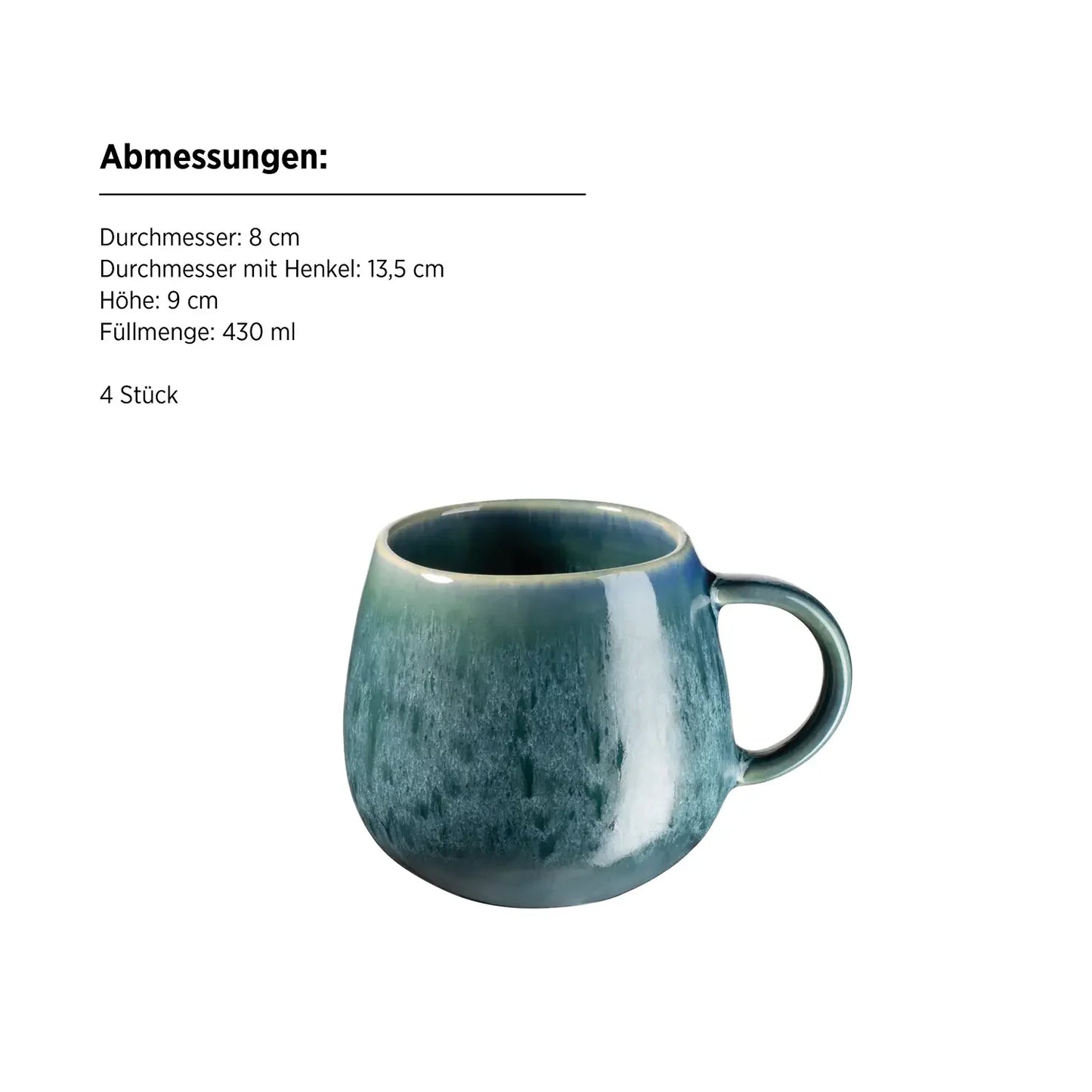 Nova Kaffeebecher 430 ml | 4-tlg. | Blau | Steinzeug | Made in Portugal