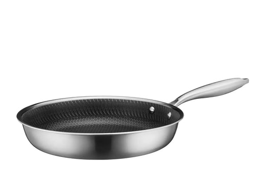 Vulcano Ceramica Bratpfanne, keramikbeschichtet mit Wabenstruktur | Silber / Schwarz | Edelstahl 18/10
