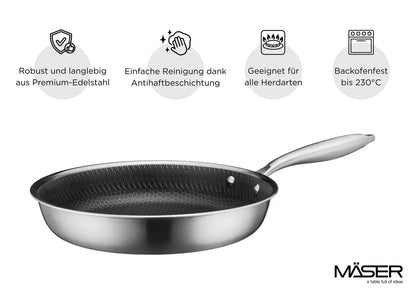 Vulcano Ceramica Frying Pan, ceramic coated with honeycomb structure | Silver / Black | 18/10 Stainless Steel