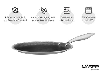 Poêle à crêpes Vulcano Ceramica, revêtement céramique avec structure alvéolaire | Argent / Noir | Acier inoxydable 18/10