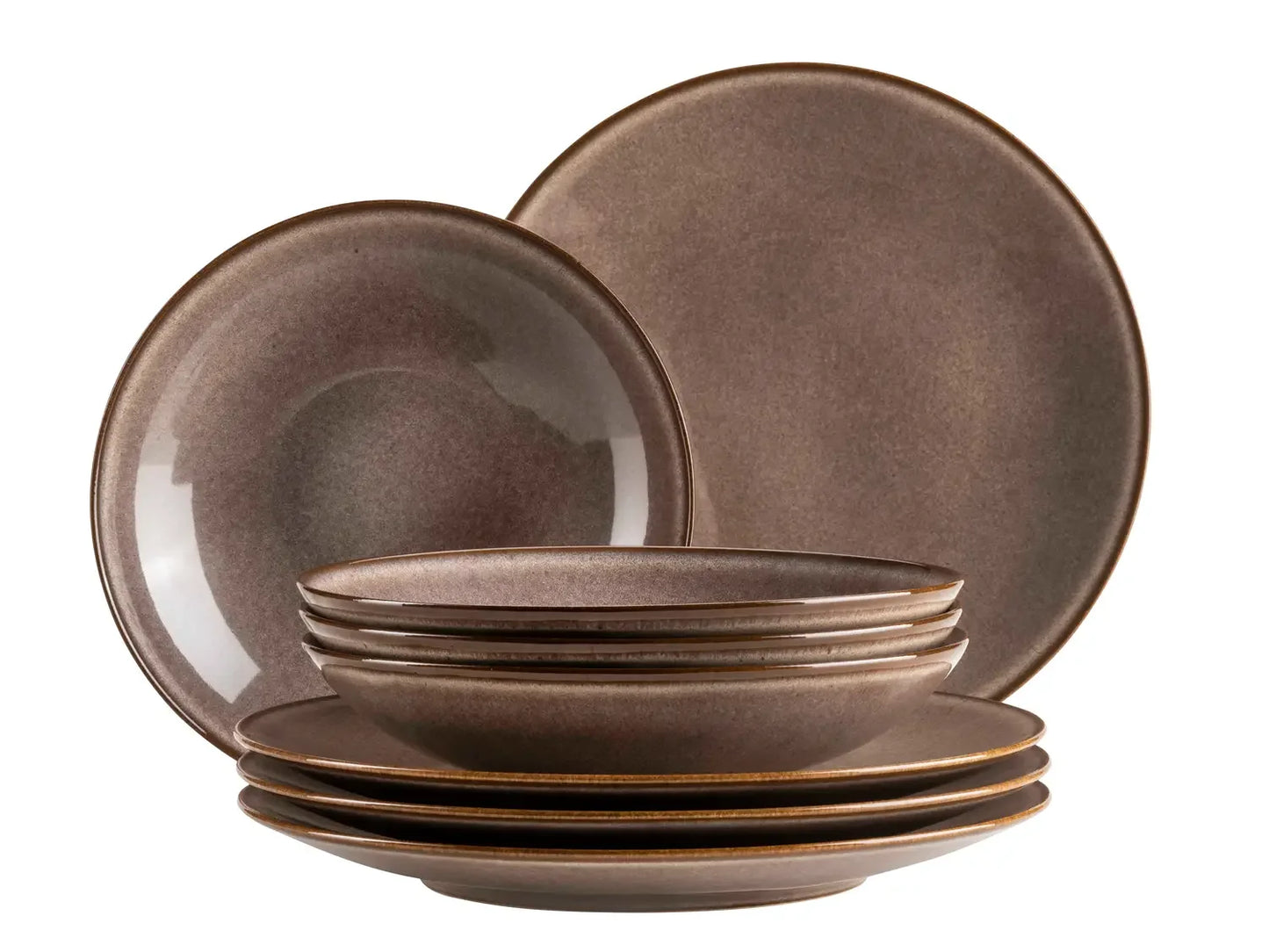 Service de table Fume | 8 pièces | Marron | Grès | Fabriqué au Portugal