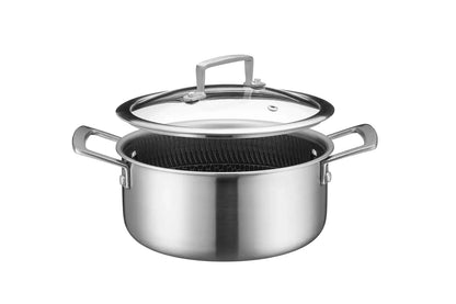 Vulcano Ceramica Saucepan with Glass Lid, Ceramic-Coated with Honeycomb Structure | Silver / Black | 18/10 Stainless Steel