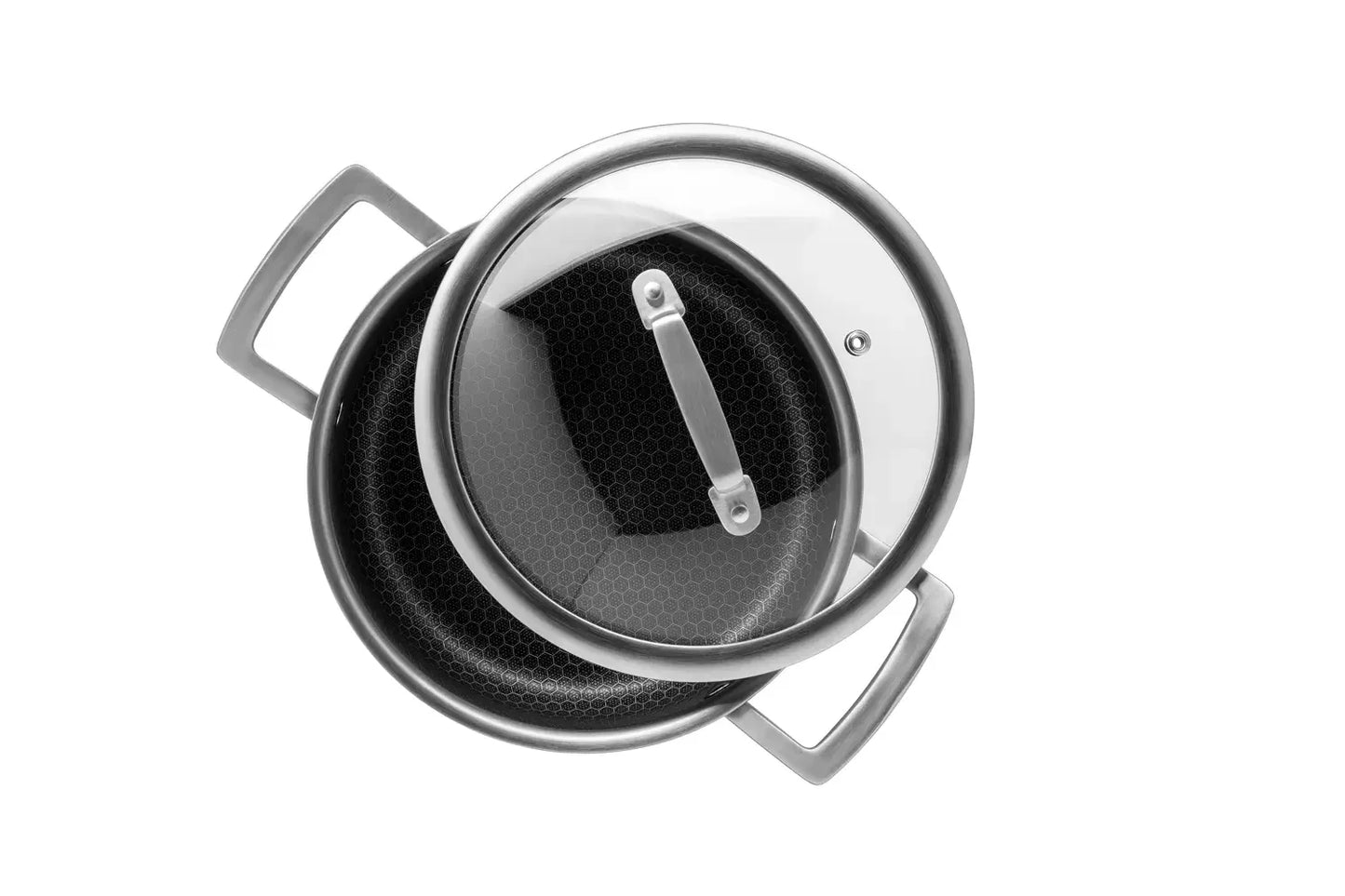 Vulcano Ceramica Saucepan with Glass Lid, Ceramic-Coated with Honeycomb Structure | Silver / Black | 18/10 Stainless Steel