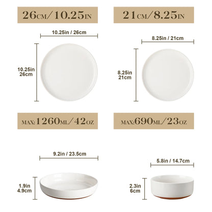 "Ivory - Pure" Kollektion | 16/24/32/48-tlg. Geschirr Set | Weiß, braun | Steingut - Töpferkunst | Steingut Geschirrsets