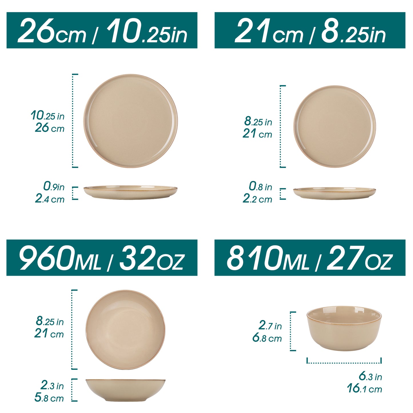 "Chic" Kollektion | 16-tlg. Geschirr Set | Beige | Steingut