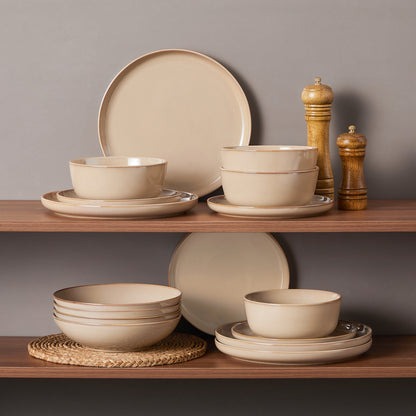 "Chic" Kollektion | 16-tlg. Geschirr Set | Beige | Steingut