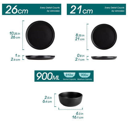 "Chic" Kollektion | 18/36-tlg. Geschirr Set | Schwarz | Steingut