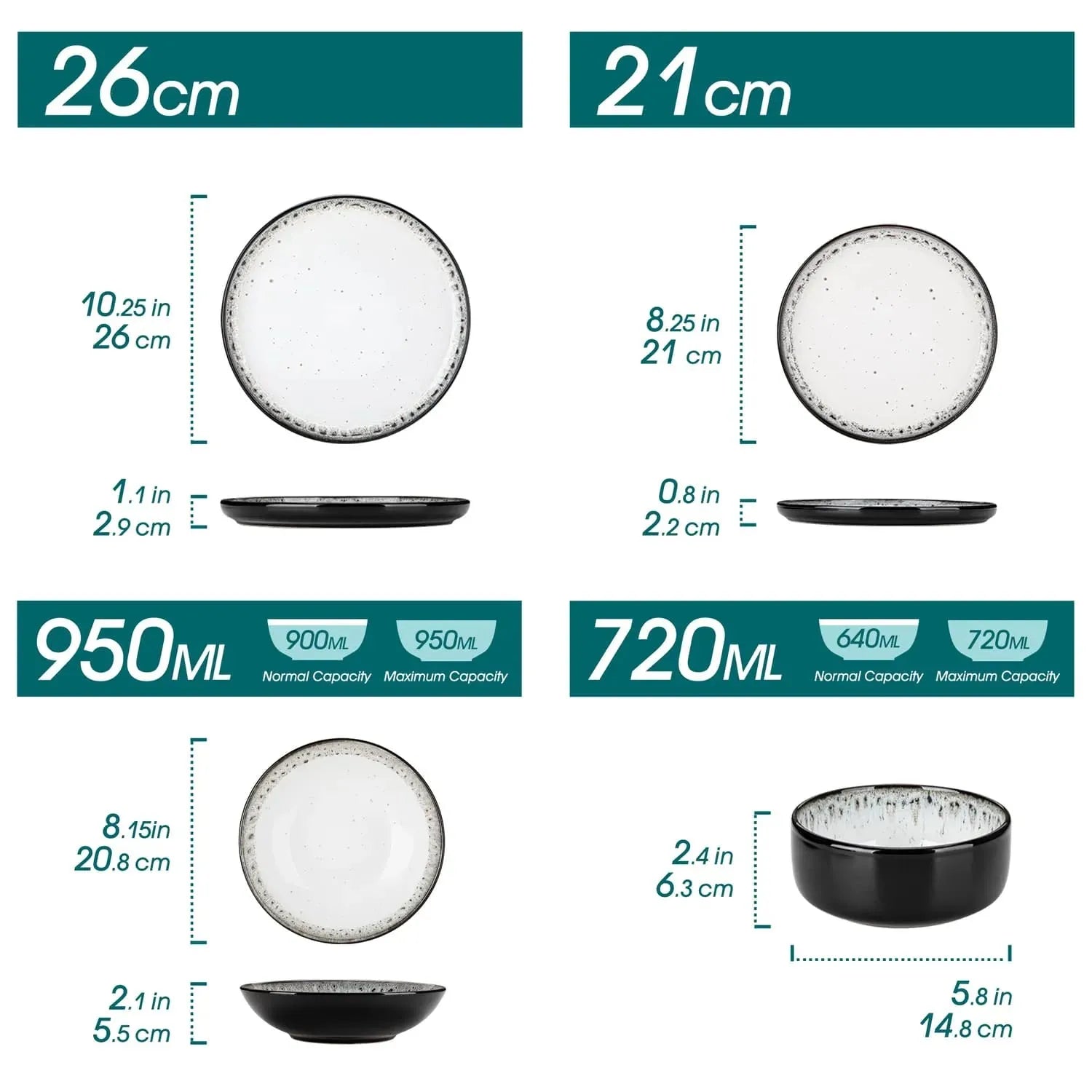 "Chic" Kollektion | 16/24-tlg. Geschirr Set | Weiß, Schwarz | Steingut - Töpferkunst | Steingut Geschirrsets