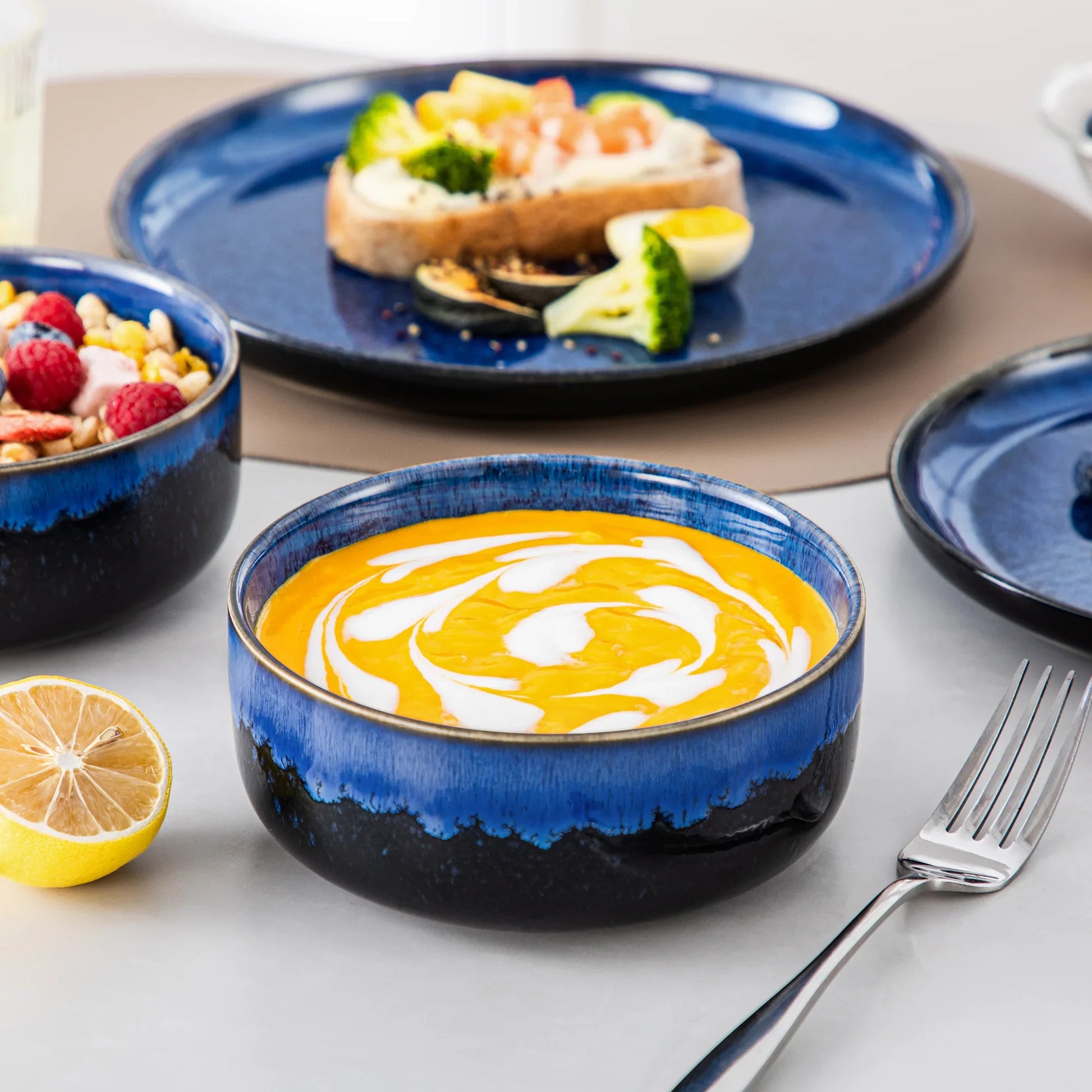 "Color - Pure" Kollektion | abgerundet | 18/36-tlg. Geschirr Set | Blau | Steingut - Töpferkunst | Steingut Geschirrsets