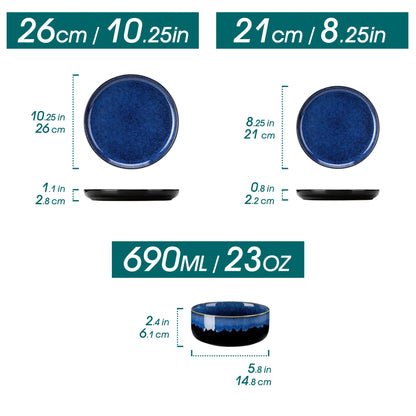 "Color - Pure" Kollektion | abgerundet | 18/36-tlg. Geschirr Set | Blau | Steingut - Töpferkunst | Steingut Geschirrsets