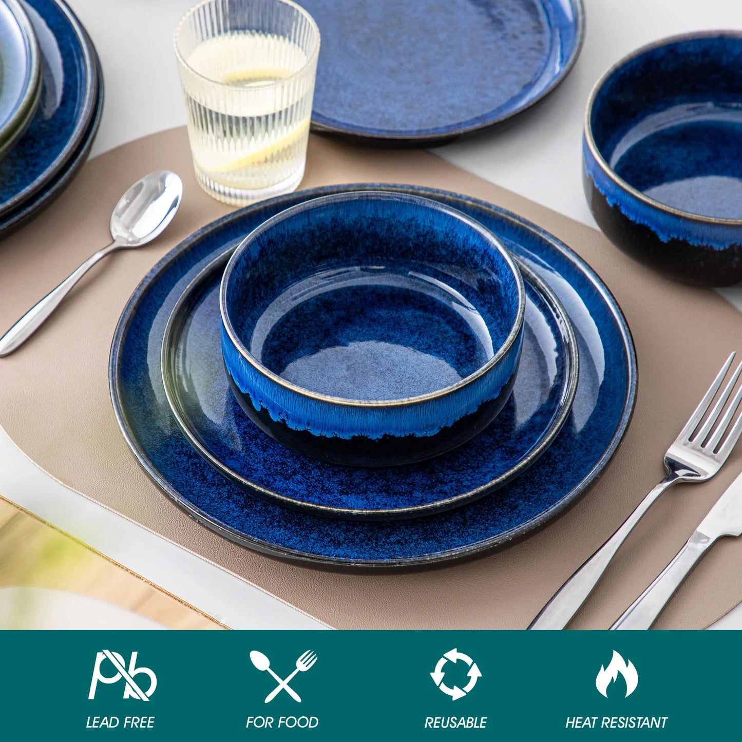 "Color - Pure" Kollektion | abgerundet | 18/36-tlg. Geschirr Set | Blau | Steingut - Töpferkunst | Steingut Geschirrsets