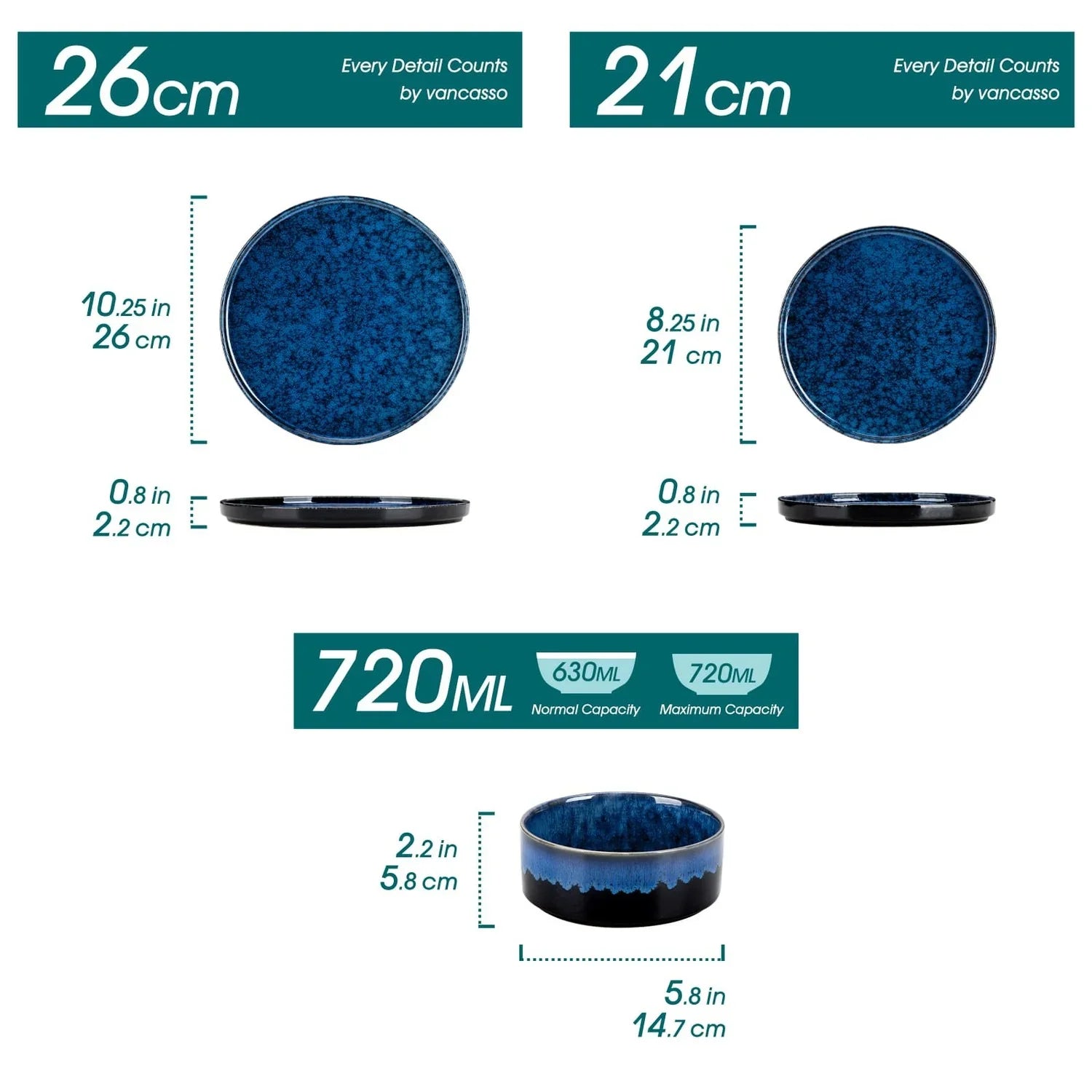 "Color - Pure" Kollektion | geradlinig | 12/24/36-tlg. Geschirr Set | Blau | Steingut - Töpferkunst | Steingut Geschirrsets