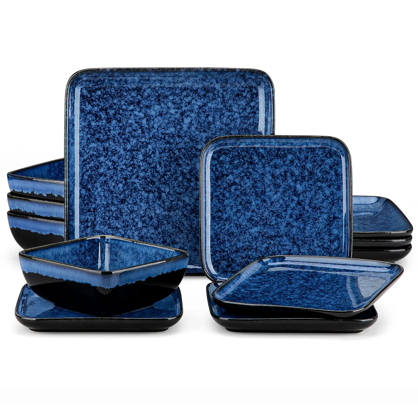 "Color Square" Collection | 12/24/36-piece Dinnerware Set | Blue | Stoneware