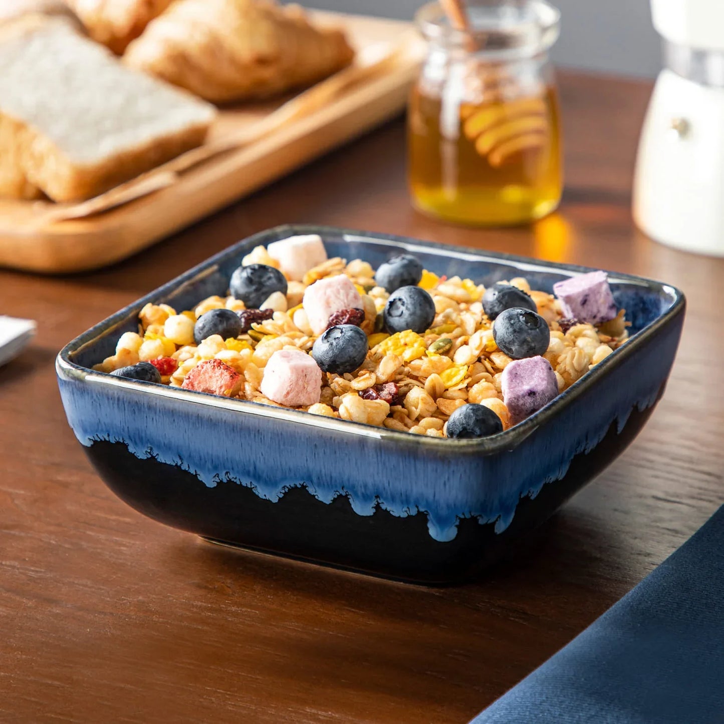 "Color Square" Collection | 12/24/36-piece Dinnerware Set | Blue | Stoneware