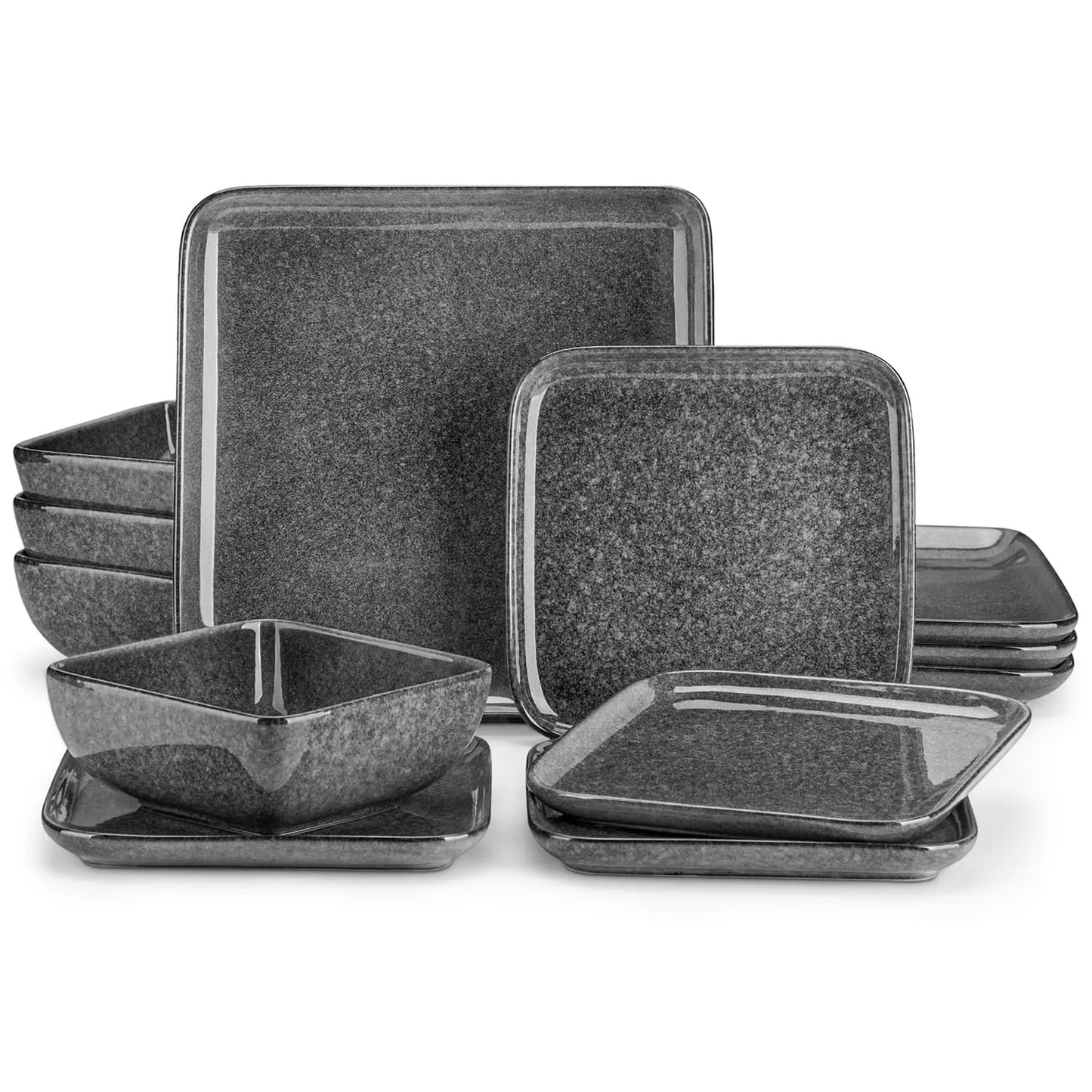 "Color Square" Collection | 12/24/36-piece Dinnerware Set | Grey | Stoneware