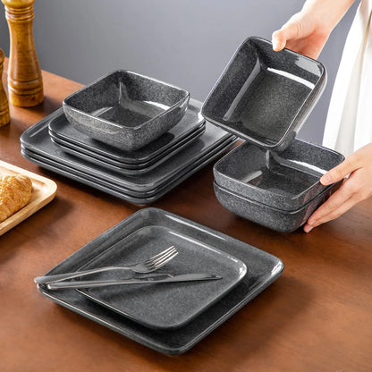 "Color Square" Collection | 12/24/36-piece Dinnerware Set | Grey | Stoneware