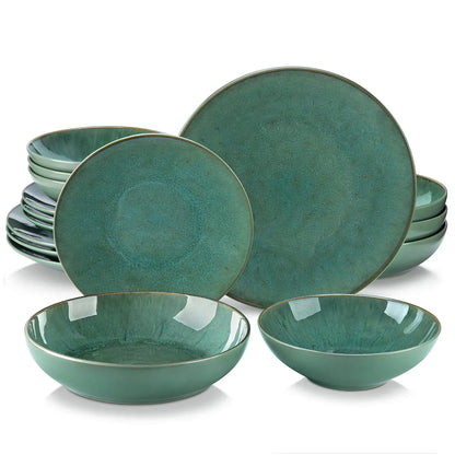 "Elegance" Kollektion | Geschirr Set 16/32/48-tlg. | grün | Steingut - Töpferkunst | Steingut Geschirrsets