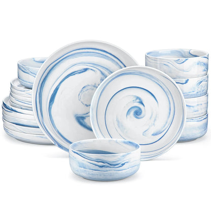 "Nordic" Kollektion | Geschirr Set 18/36-tlg. | Weiß, blau | Porzellan - Töpferkunst | Steingut Geschirrsets