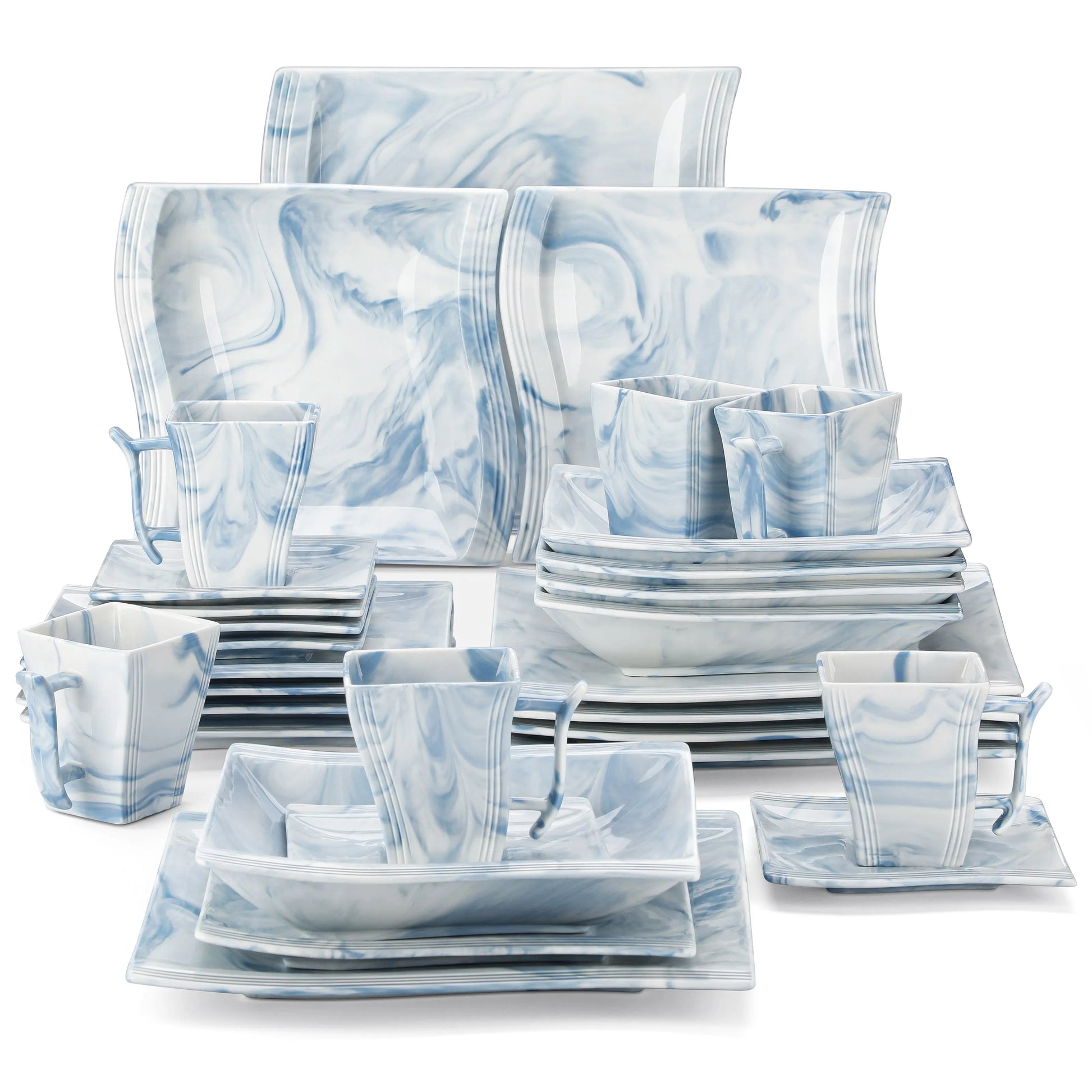 "Nordic" Kollektion | Geschirr Set 60-tlg. | weiß-blau | Porzellan - Töpferkunst | Steingut Geschirrsets