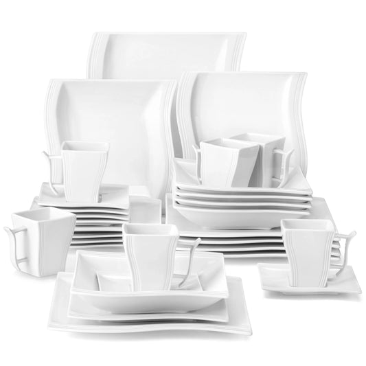 "Nordic" Kollektion | Geschirr Set 60-tlg. | weiß | Porzellan - Töpferkunst | Steingut Geschirrsets