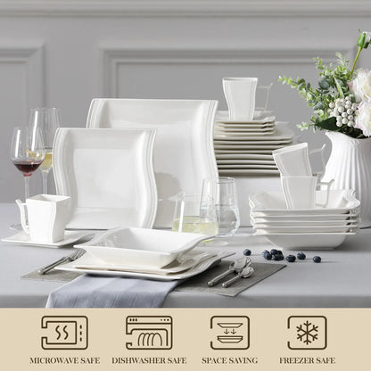 "Nordic" Kollektion | Geschirr Set 30-tlg. | weiß | Porzellan - Töpferkunst | Steingut Geschirrsets