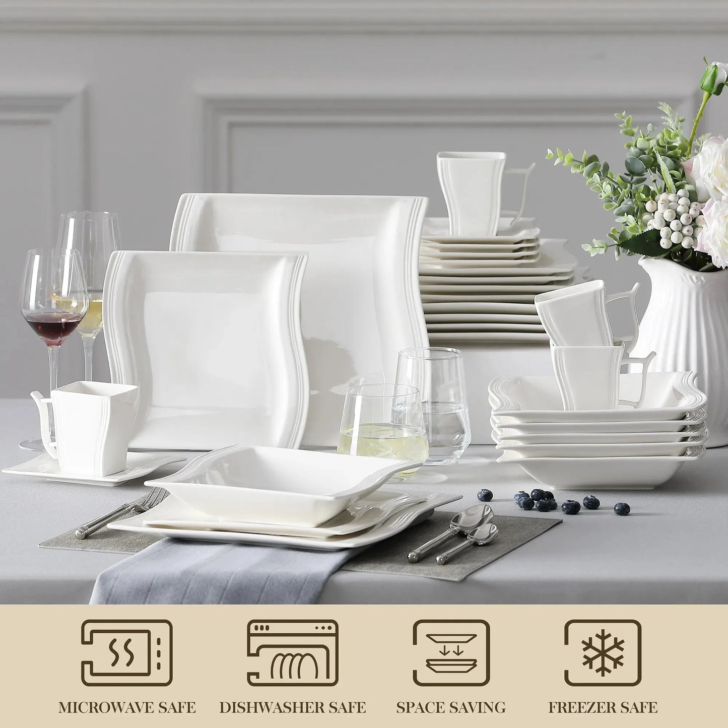 "Nordic" Kollektion | Geschirr Set 60-tlg. | weiß | Porzellan - Töpferkunst | Steingut Geschirrsets