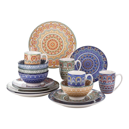 "Mandala" Kollektion | Geschirr Set 16/32/48-tlg. | bunt | Porzellan - Töpferkunst | Steingut Geschirrsets