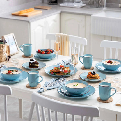 "Retro" Kollektion | Geschirr Set 16/32/48-tlg. | Meerblau | Steingut - Töpferkunst | Steingut Geschirrsets